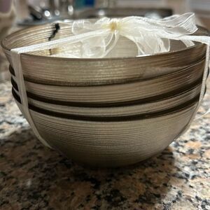 NWT Akcam glass Turkish silver  gold shimmer bowl set